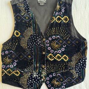 Vintage Black Velvet Embroidered Vest EUC